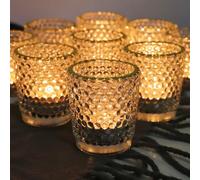 Vohocandle Tea Light Holders Glass Set of 12, Clear Tealight Holders Glass with Gold Rim for Wedding, Tea Light Candle Holders for Table Centerpiece, Diwali, Birthday and Home Décor
