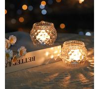 Vohocandle Transparent Glass Tea Light Holder with 6, Small Tea Light Glasses for Living Room Decoration, Pumpkin Dot Pattern Tea Light Glasses as a Gift for Girlfriend, Table Decoration, Birthday (7