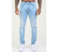Voi London Men's Taper Fit Distressed Stretch Jeans in Light Blue | Size: 30R Voi London Light Blue 30R