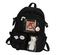 Voiakiu Backpack, Japanese Backpacks, School Bag with Pin and Accessories, Cute College High School Backpack, Laptop Bookbags, Green/Black/Pink/Cream White