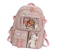 Voiakiu Backpack, Japanese Backpacks, School Bag with Pin and Accessories, Cute College High School Backpack, Laptop Bookbags, Green/Black/Pink/Cream White