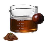 Voiakiu Espresso Shot Glass Double Spout - 75/150ml Espresso Shot Glass, Double Spouts, Ball Handle & High-Temperature Resistant,Double Spouts Pitcher Espresso Measuring Cup with Wooden Ball Handle