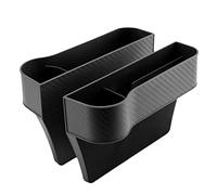 Voiakiu Multi-function Car Organizer, 2pcs PU Leather Seat Storage Box with Console Side Pocket and Cup Holder, Black