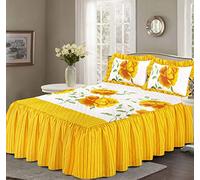 voice 7 Luxurious ROSALEEN Quilted Bedspread Floral - Valance Style 23 inch Deep Frilled Bedspread with Two Pillow Shams (Yellow, KING 3 Piece)