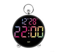 Voice Activated Digital Alarm Clock with Knock to Light, LED Display Showing Time Temperature Date, Adjustable Brightness Night Mode, Power-Off Memory, Round Electronic(Color)