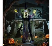 Voice Activated Halloween Animatronics Hanging Witch, Purple Outsunny Purple One Size
