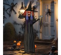 Voice Activated Halloween Animatronics Standing Witch & Skull Staff Outsunny Purple One Size