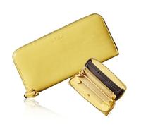 VOICE] Align type Long wallet Leather made by MASINI in Italy Cowhide ART.SPICE Beautiful Croc leather with delicate glitter Women's Elegant and easy to use Vertical card case In gift box, Yellow,