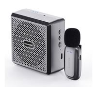 Voice Amplifier with Wireless Lavalier Microphone, Bluetooth Speaker with Lapel Mic, Charging Portable Mini Megaphone, 2.4G Clip Microphones System for Teachers, Tour Guides, Fitness, Meetings - Black
