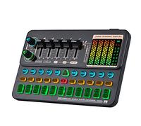Voice Changer Device with LED Light, Portable Sound Card BT 5.0, 5 Scene Modes/12 Electronic Sounds/16 Atmosphere Effects for Live Streaming on Computer Phone