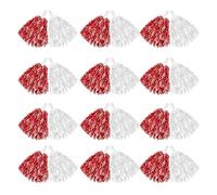 VOICE CHOO 12-200pcs Cheer leading Pom Poms With Handle 20g Cheerleader Pompoms For Party Decorator Club Sport Cheering Ball For Adults Kids(Red and White,12pcs)