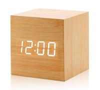 Voice Control Wooden Digital Alarm Clock TEMP Date 3 Alarms Desktop Electronic Table Clock USB Powered LED Bedside Clock