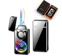 Voice-Controlled Butane Lighter, Dual Flame, Windproof, Multiple Ignition Methods, with Visible Fuel Window, Ideal for Outdoor Use and Camping