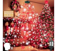 Voice Controlled Easy Christmas Tree Lights with 7 Commands, 480LED Cascading Twinkle Lights 7.9FT 16 Lines Waterproof 12 Modes Waterfall Tree Light for Indoor Outdoor Christmas Decor (Red and White)