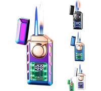 Voice Controlled Smart Windproof Lighter, Voice Controlled Lighter, Refillable Butane Gas Lighter, Rechargeable, Visible Gas Window and LED Power Display, Suitable for Camping Hiking and More.(E)