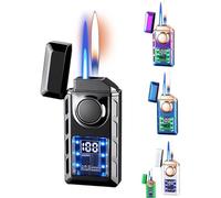 Voice Controlled Smart Windproof Lighter, Voice Controlled Lighter, Refillable Butane Gas Lighter, Rechargeable, Visible Gas Window and LED Power Display, Suitable for Camping Hiking and More.(A)