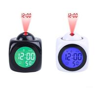 Voice Projection Alarm Clock with Adjustable Angle Projection 24 Hour Temperature Report USB or Battery Power 10 Minute Interval Snooze (white)