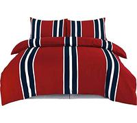 Voice7 4pc Printed Flannel Sheets Set (Fitted Sheet, Flat Sheet, Pillowcases Pair) Flannelette 100% Brushed Cotton Bedding Set (Brody Red, Double Bed)