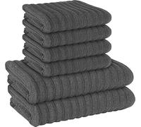 Voice7 6 Piece Ribbed Towel Set (4 Hand Towels + 2 Bath Towels) - 100% Hydro Cotton 600 GSM Super Soft Highly Absorbent and Quick Dry Bathroom Towels (Charcoal)