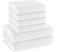 Voice7 6 Piece Ribbed Towel Set (4 Hand Towels + 2 Bath Towels) - 100% Hydro Cotton 600 GSM Super Soft Highly Absorbent and Quick Dry Bathroom Towels (White)