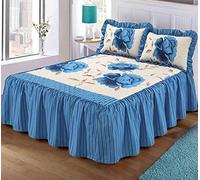 Voice7 Luxurious ROSALEEN Quilted Bedspread Floral - Valance Style 23 inch Deep Frilled Bedspread with Two Pillow Shams (Teal, King 3 Piece Set)