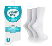 Voice7 Mens Cotton Rich Diabetic Socks/Gentle Grip Socks/Crew Socks/Hand Linked Toe Seams Non-Elastic Comfort Soft Adults Sock - One Standard Size UK 6-11 (12 Pairs, White)
