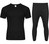 Voice7 Mens Thermal Underwear Set - Short or Long Sleeve T Shirt Base Layer Top & Bottom Long Johns Trouser - Warm Winter Thermal Sets for Men (Black - Short Sleeve Set, XL)