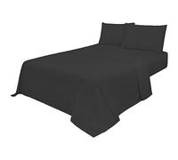 Voice7 Non Iron Black 4pc Sheets Set (Fitted Sheet + Flat Sheet + Pillow Cases Pair) Percale Super Poly Cotton Bedding Sets (Black, Double)