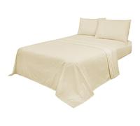 Voice7 Non Iron Cream 4pc Sheets Set (Fitted Sheet + Flat Sheet + Pillow Cases Pair) Percale Super Poly Cotton Bedding Sets (Cream, king)