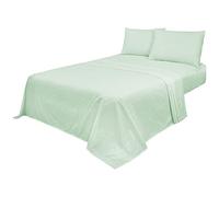 Voice7 Non Iron Duck Egg 4pc Sheets Set (Fitted Sheet + Flat Sheet + Pillow Cases Pair) Percale Super Poly Cotton Bedding Sets (Duck Egg, Double)