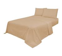Voice7 Non Iron Latte 4pc Sheets Set (Fitted Sheet + Flat Sheet + Pillow Cases Pair) Percale Super Poly Cotton Bedding Sets (Latte, Double)