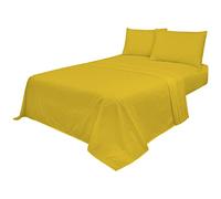 Voice7 Non Iron Mustard 4pc Sheets Set (Fitted Sheet + Flat Sheet + Pillow Cases Pair) Percale Super Poly Cotton Bedding Sets (Mustard, Double)