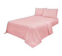 Voice7 Non Iron Pink 4pc Sheets Set (Fitted Sheet + Flat Sheet + Pillow Cases Pair) Percale Super Poly Cotton Bedding Sets (Pink, Super King)