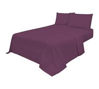 Voice7 Non Iron Plum 3pc Sheets Set (Fitted Sheet + Flat Sheet + One Pillow Case) Percale Super Poly Cotton Bedding Sets (Plum, Single)