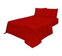 Voice7 Non Iron Red 4pc Sheets Set (Fitted Sheet + Flat Sheet + Pillow Cases Pair) Percale Super Poly Cotton Bedding Sets (Red, king)