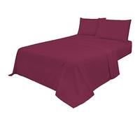 Voice7 Non Iron Wine 3pc Sheets Set (Fitted Sheet + Flat Sheet + One Pillow Case) Percale Super Poly Cotton Bedding Sets (Wine, Single)