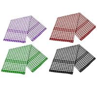 Voice7 Pack of 3, 6, 9 or 12 ~ MONO CHECK Terry Tea Towels (Kitchen Towels) | 100% Cotton Absorbent & 4 COLORS | (PACK OF 3, Mix Colors (Random Colors))