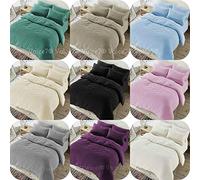 Voice7 Soft Teddy Fleece Duvet Set with One Pillow Case - Super Snugly Warm And Cosy Quilt Cover Sets UK Size (Single Duvet Set, Color Beige)