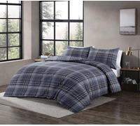 Voice7 Wesley Tartan Check Printed Duvet Cover Set with Pillowcase, Easy Care Soft Polycotton Quilt Cover, Reversible Bedding Set (Indigo, Single 137 x 200 cm)