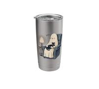 Void Cat and Sleeping Ghost: Cozy Spooky Cat Stainless Steel Insulated Tumbler