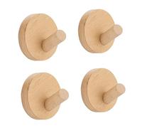 VOIDHUES 4 Piece Round Wooden Coat Hooks Wooden Coat Pegs Self Oak Coat Hooks Adhesive No Drilling Required Super Strong Wooden Coat Hooks for Coats Bags and Hats Suitable for Hallways and Kitchens