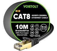 VOIETOLT Cat 8 Ethernet Cable 10M, High-Speed 40Gbps/2000Mhz Flat Braided Internet Cable, Gigabit STP RJ45 Network Cable Compatible for PS4/5, for Modem, PC/Laptop