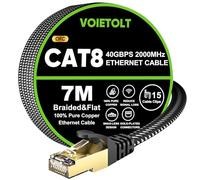 VOIETOLT Cat 8 Ethernet Cable 7M, High-Speed 40Gbps/2000Mhz Flat Braided Internet Cable, Gigabit STP RJ45 Network Cable Compatible for PS4/5, for Modem, PC/Laptop