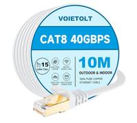 VOIETOLT Cat8 Ethernet Cable 10M, 40Gbps/2000Mhz Flat High Speed Network Cable, STP RJ45 Gigabit Cat-8 Lan Internet Cable for PS4/5, for Modem - White