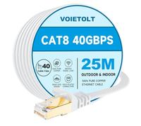 VOIETOLT Cat8 Ethernet Cable 25M, 40Gbps/2000Mhz Flat High Speed Network Cable, STP RJ45 Gigabit Cat-8 Lan Internet Cable for PS4/5, for Modem - White