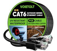 VOIETOLT Outdoor Cat6 Ethernet Cable 50Meter, Pure Copper, POE+, Direct Burial Internet Cable, LLDPE, UV Resistant, Waterproof, Lan Network Cable Cord with 40 Ties