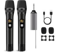 voijump Wireless Microphone, Handheld UHF Dual Metal Cordless Dynamic Mic System with Rechargeable Receiver,200ft Range,for Karaoke, Speech, Party, Wedding, Church,Singing Machine-Auto Connect