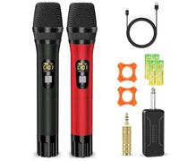 voijump Wireless Microphone, Professional UHF Metal Two-Handheld Cordless Dynamic Microphone System with Rechargeable Receiver, 1/4" Output, 180ft Range, Karaoke, Party Singing, Church, Speech, DJ