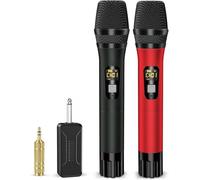 voijump Wireless Microphones, Handheld UHF Metal Dual Cordless Dynamic Mic System with Rechargeable Receiver,1/4‘’Output,160ft Range,Auto Connect for PA System, Karaoke, Speech,Church, Party Singing