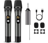 voijump Wireless Microphones, Metal UHF Dual Handheld Dynamic Mic System,Microfonos Inalambricos with Rechargeable Receiver,200ft Range,for Karaoke, Speech, Wedding, Church, PA System,Singing Machine